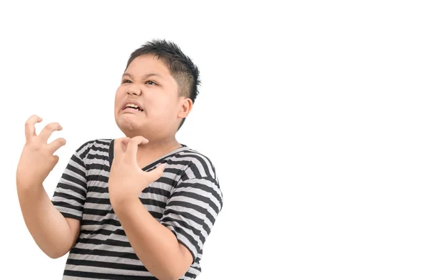 Obese fat boy angry isolated on white background, — Stock Photo, Image