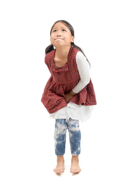 Mała dziewczynka potrzebuje odizolowanego siku na białym tle, — Zdjęcie stockowe
