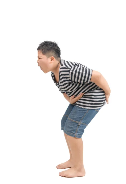 Niño obeso que tiene un dolor de estómago severo y gritar o necesita una p Fotos De Stock