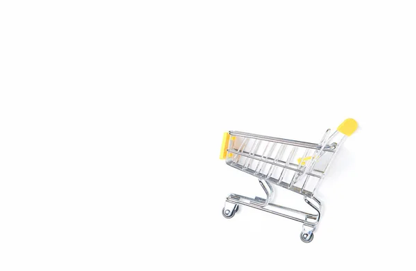 Empty Shopping Trolley Isolated White Background Copy Space — Stock Photo, Image