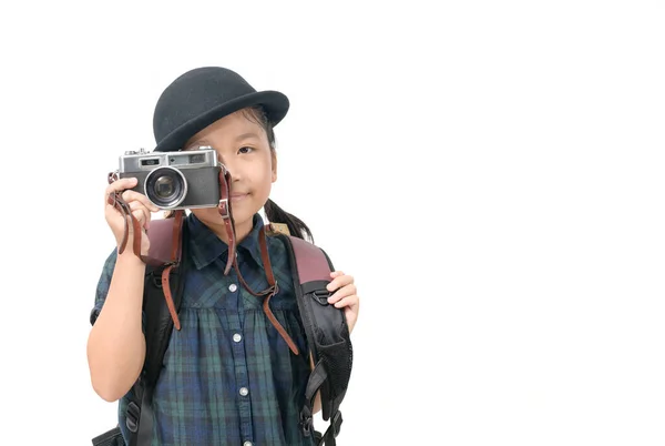 Küçük Tatlı Asyalı Kız Beyaz Arka Planda Izole Edilmiş Klasik — Stok fotoğraf