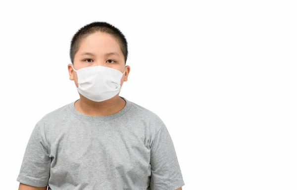 Азіатський Хлопчик Ожирінням Одягнений Захисну Маску Захисту Коронавірусу Або Спалаху — стокове фото