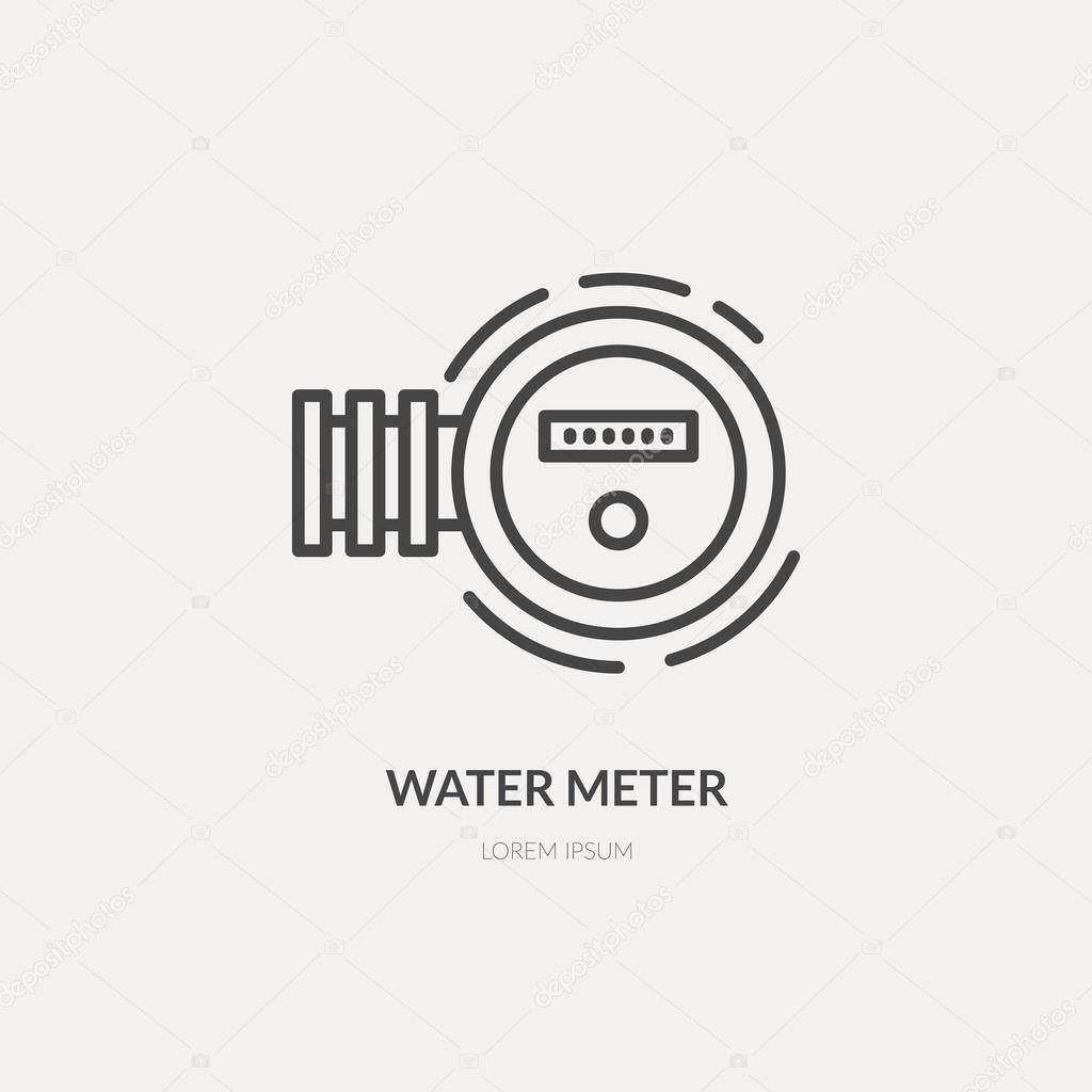 Isolated vector logo design with water meter - text can be easily changed for your company name. Vector line series.