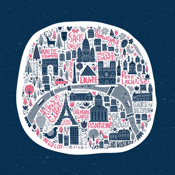 Carte de Paris dessinée à la main — Image vectorielle