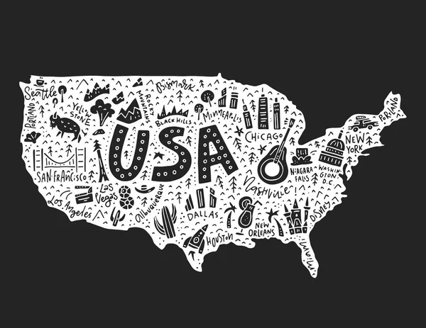 The cartoon map of USA — Stock Vector