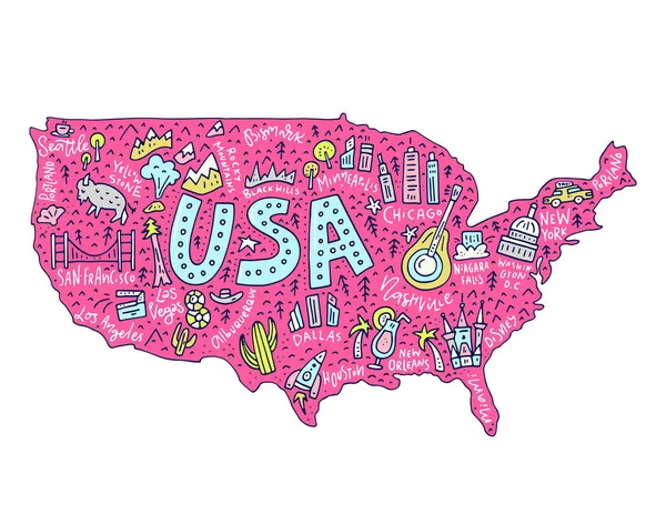 Cartoon Map of USA — Stock Vector