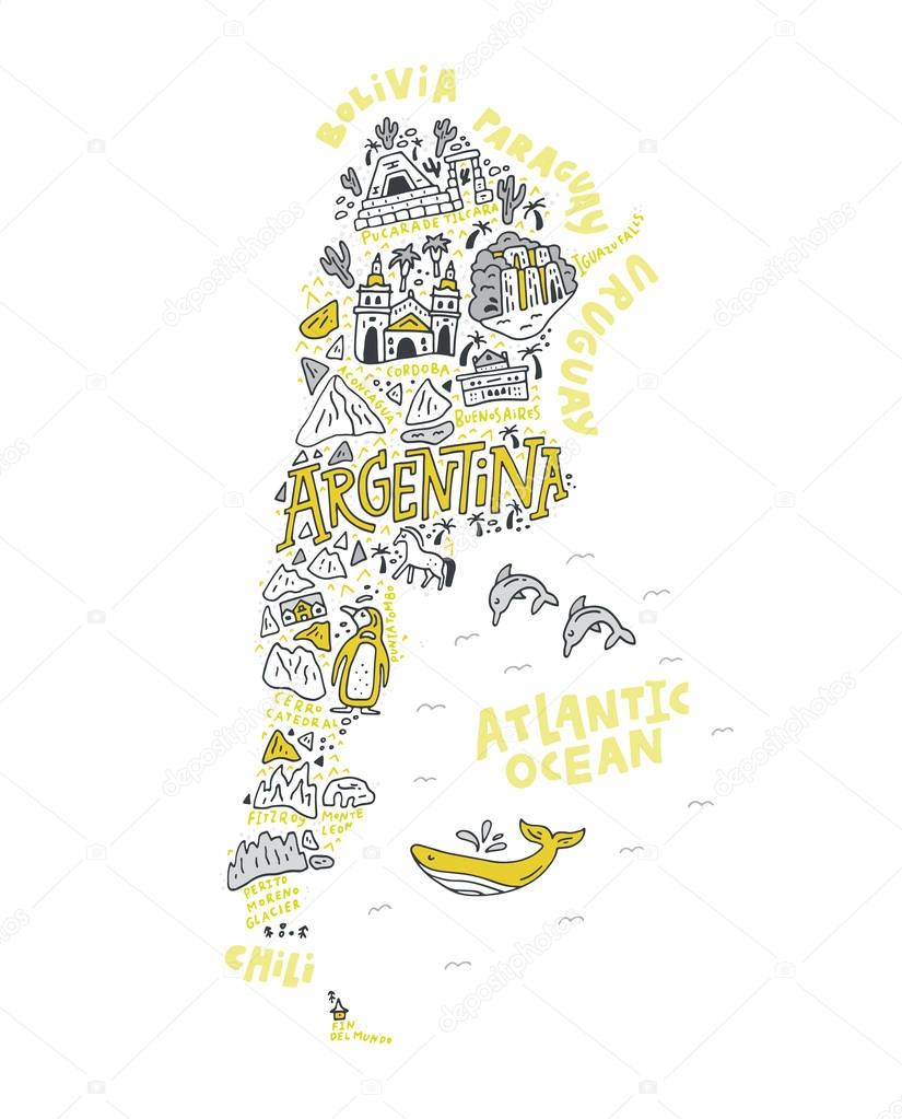 The cartoon map of Argentina