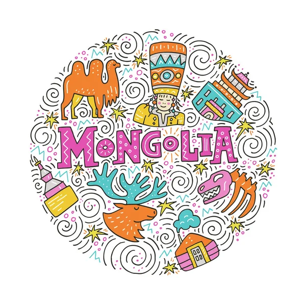 Mongolei-Symbole mit Schriftzug — Stockvektor