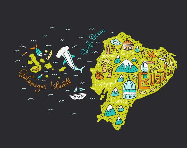 Karikaturenkarte von Ecuador — Stockvektor