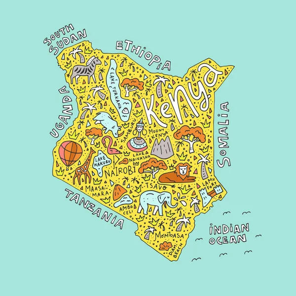 케냐의 만화 지도 — 스톡 벡터