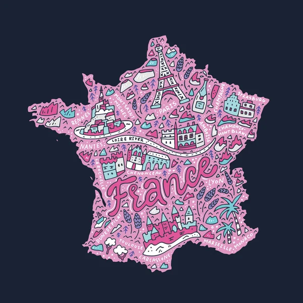 Mapa desenhado à mão de França — Vetor de Stock