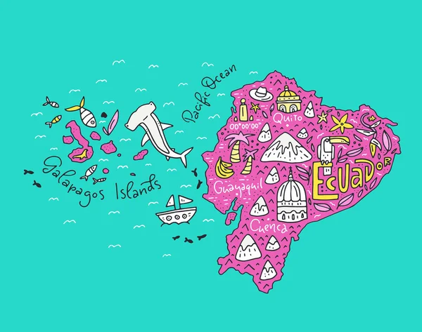 Cartoni animati Mappa Ecuador — Vettoriale Stock