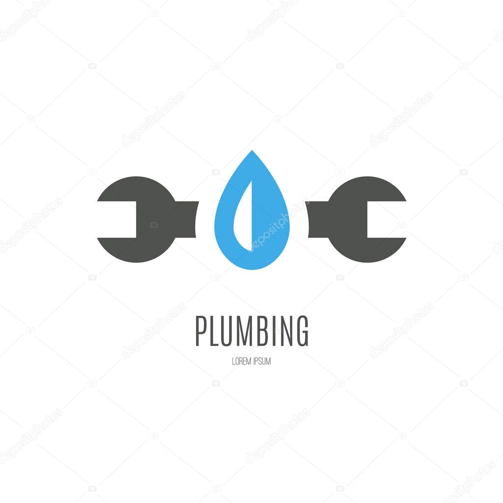 Modern flat style logo for plumber or handyman. Plumbing company. House repair. Isolated and easy to use company symbol.