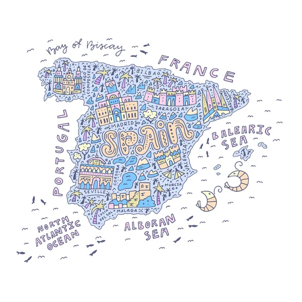 Mapa desenhado à mão de Espanha —  Vetores de Stock