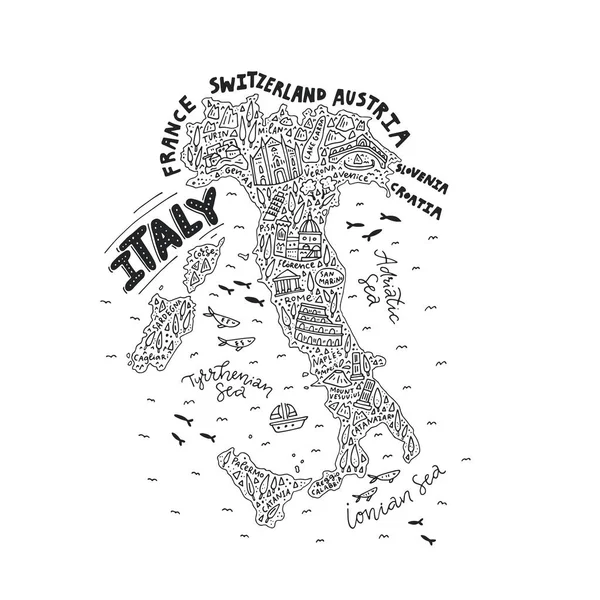 Mapa de itália desenhado à mão — Vetor de Stock