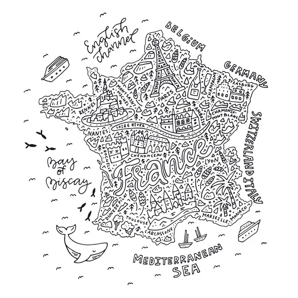 Handdrawn mapa Francie — Stockový vektor