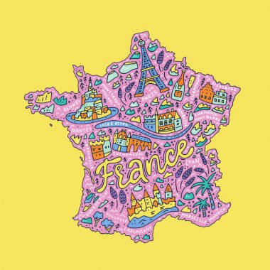 Handdrawn map of France clipart