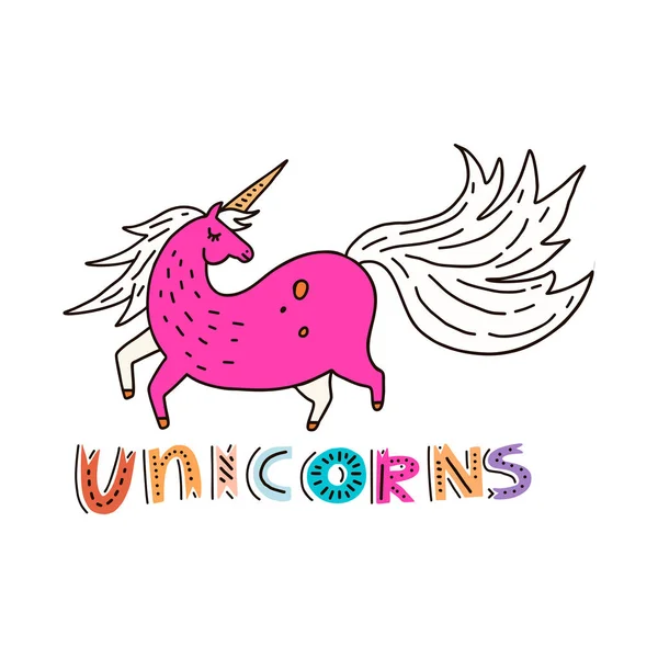 Ilustrasi unicorn bergambar tangan - Stok Vektor