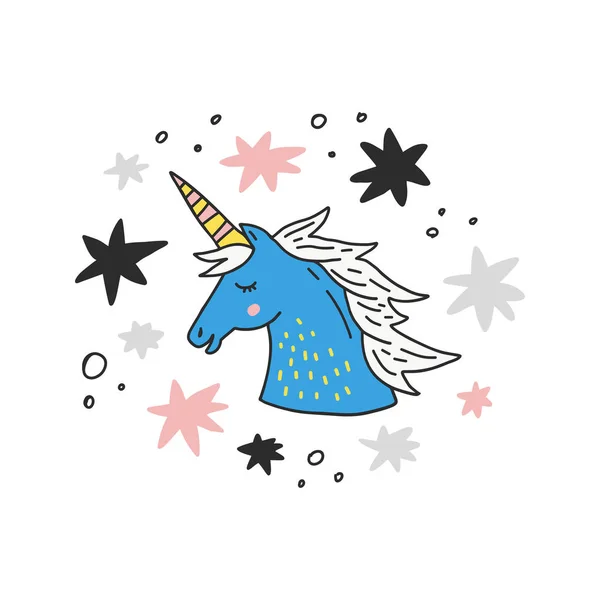 Doodle Unicorn Illustration - Stok Vektor
