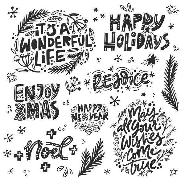 Christmas Handdrawn Lettering Set — Stock Vector