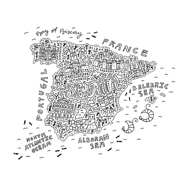 Carte de L'Espagne à la main — Image vectorielle