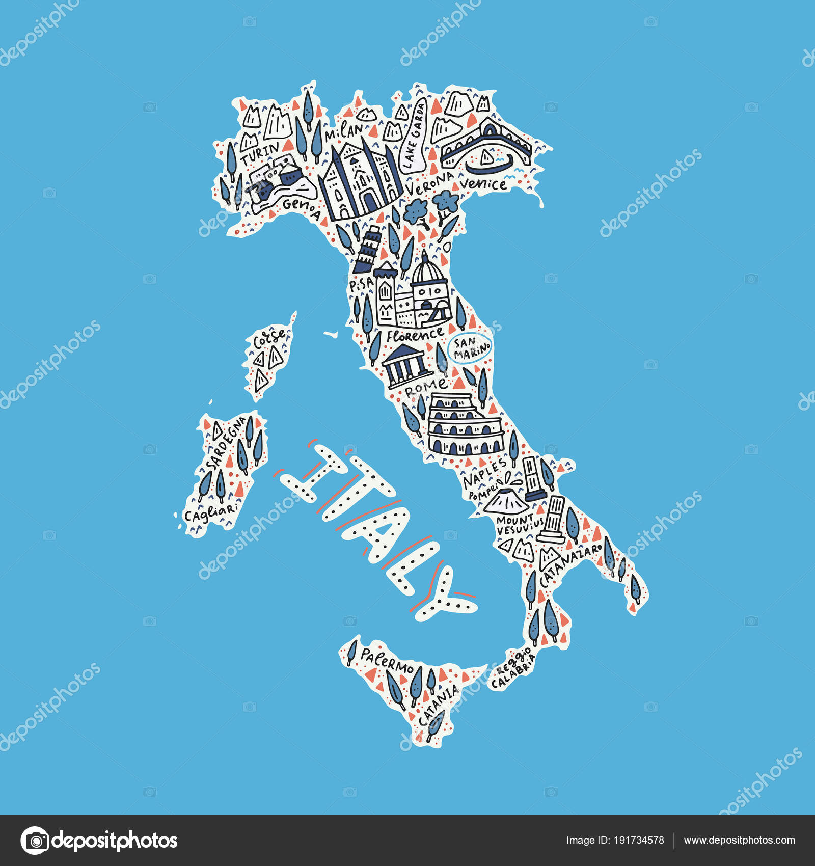 イタリアの手描き地図 ストックベクター C Favetelinguis199