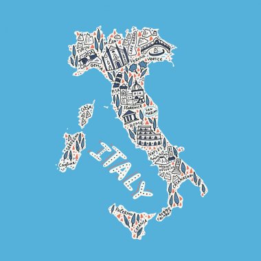 Handdrawn map of Italy clipart