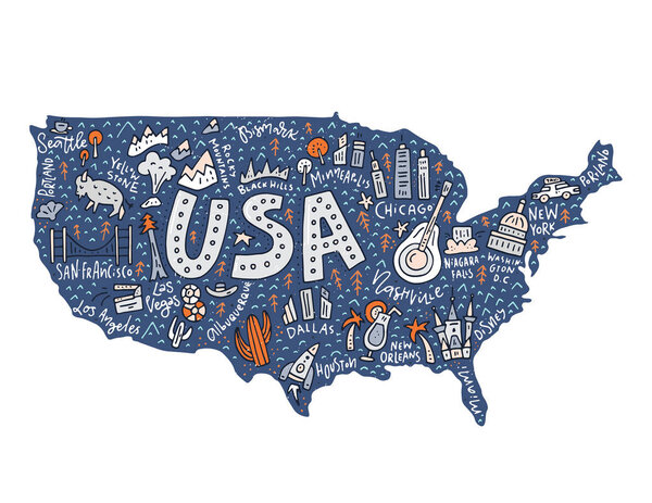 The cartoon map of USA