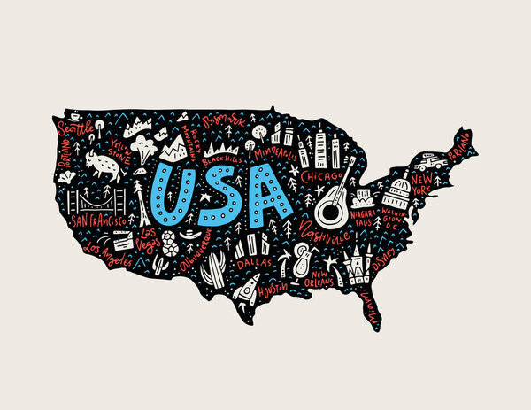 The cartoon map of USA