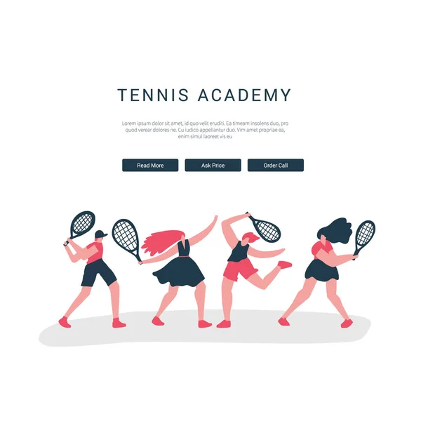 Treinamento de tênis academia aterrissagem web — Vetor de Stock