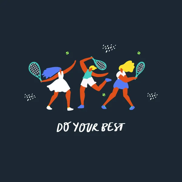 Tennis players training together flat — Stock Vector