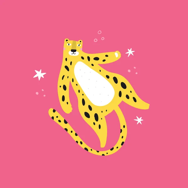 Cute leopard with stars flat — 스톡 벡터