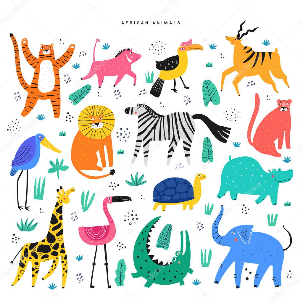 African animals and plants flat