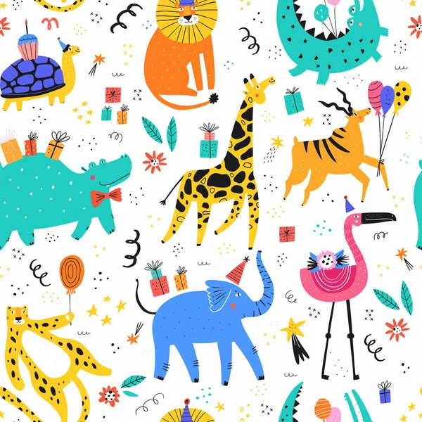 Animals at party flat vector — Stock Vector