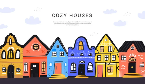 Cozy houses street flat vector — Stock Vector