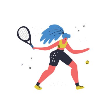 Tenis oynayan kadın çizilmiş.
