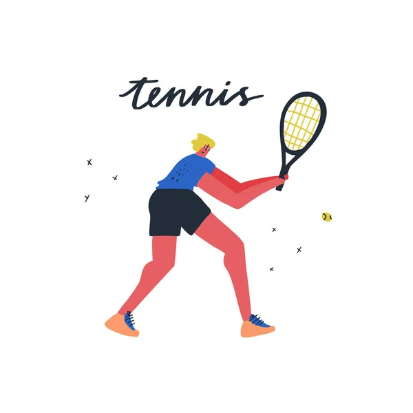 Joueur de tennis frappant balle plate — Image vectorielle