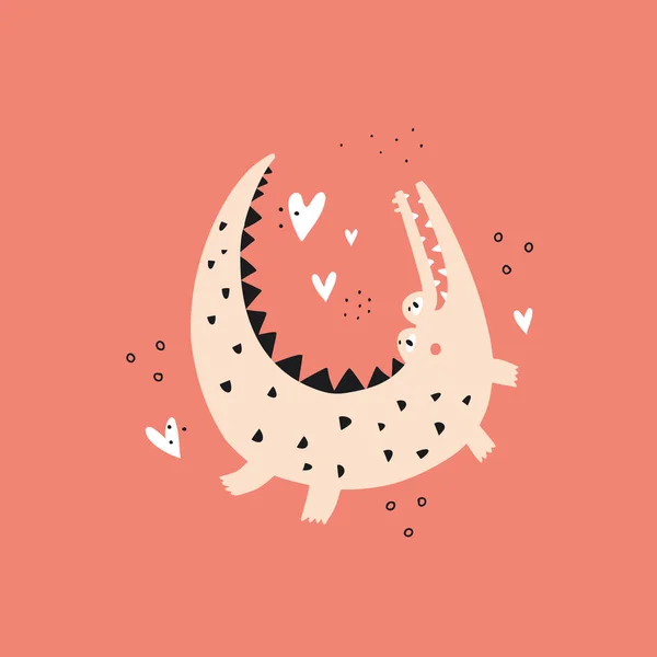 Милый крокодил с плоскими сердцами — стоковый вектор