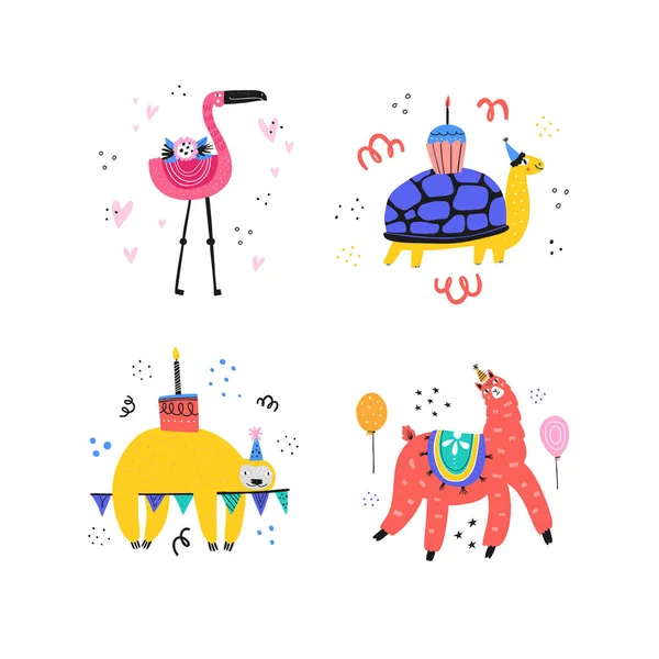 Doğum günü partisi vektöründe hayvanlar — Stok Vektör