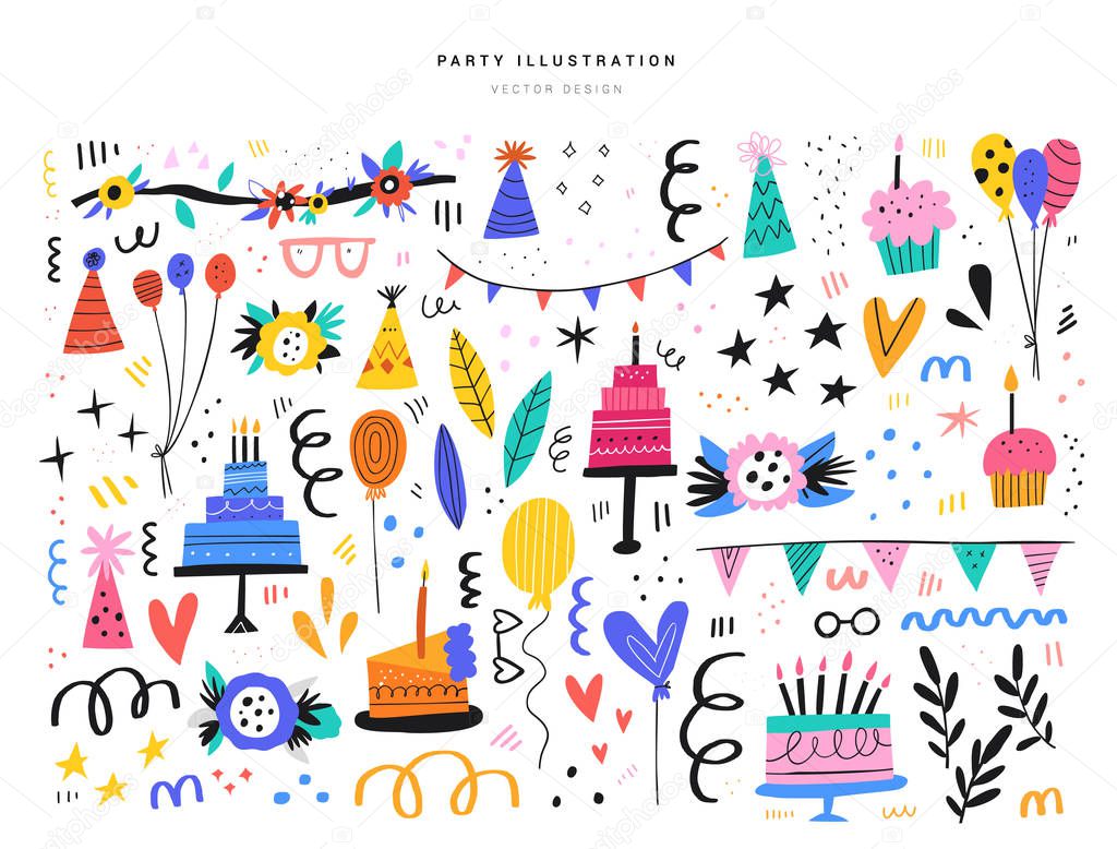 Party decorative items flat vector