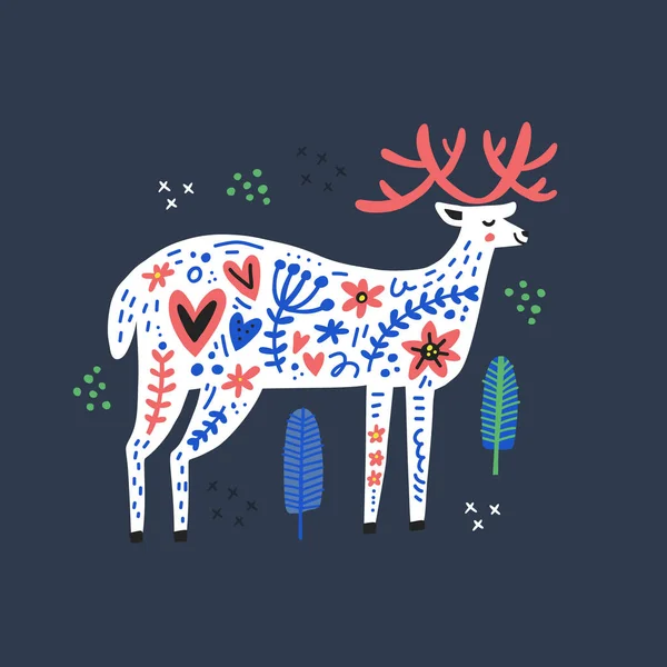 Wild deer hand drawn flat — Stock Vector