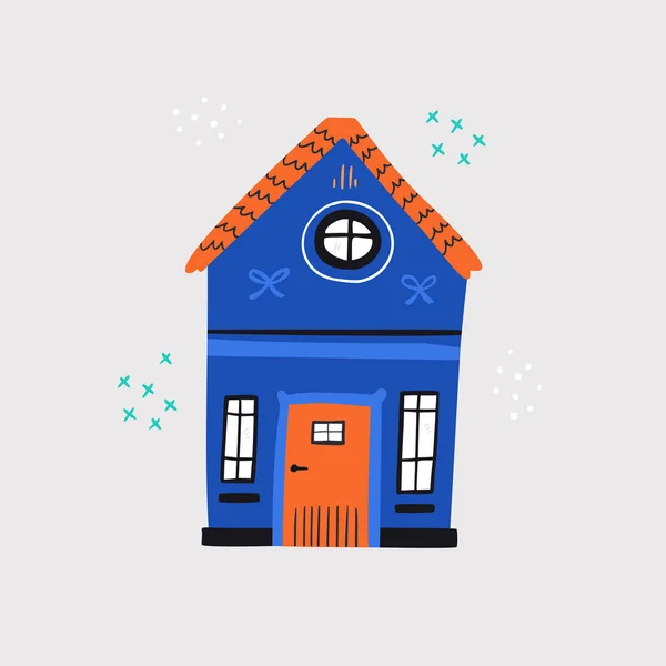 Cute blue house building flat — Stock Vector