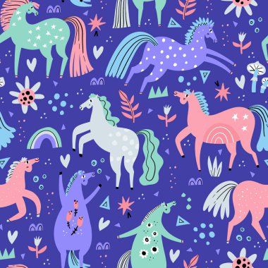 Cute horses hand drawn color