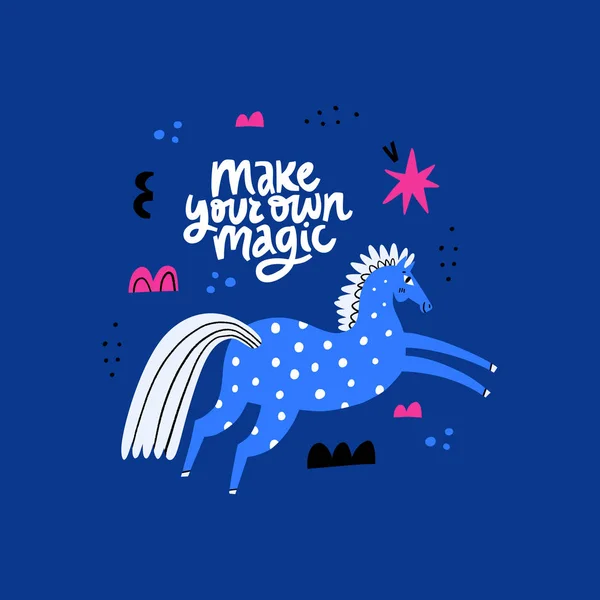 Cavalo azul estilo escandinavo desenho — Vetor de Stock