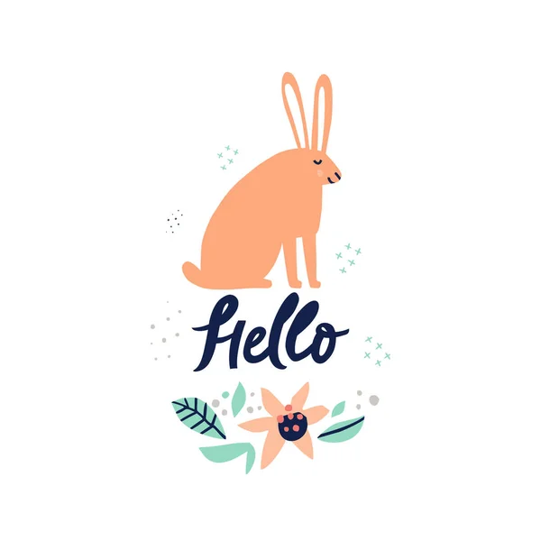 Кролик с нарисованным вручную приветствием — стоковый вектор