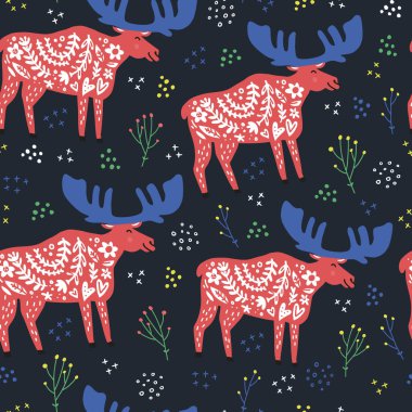 Cute moose scandinavian style vector