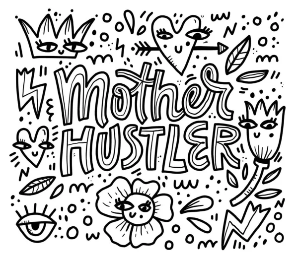 Mother hustler black and white — Stockvektor