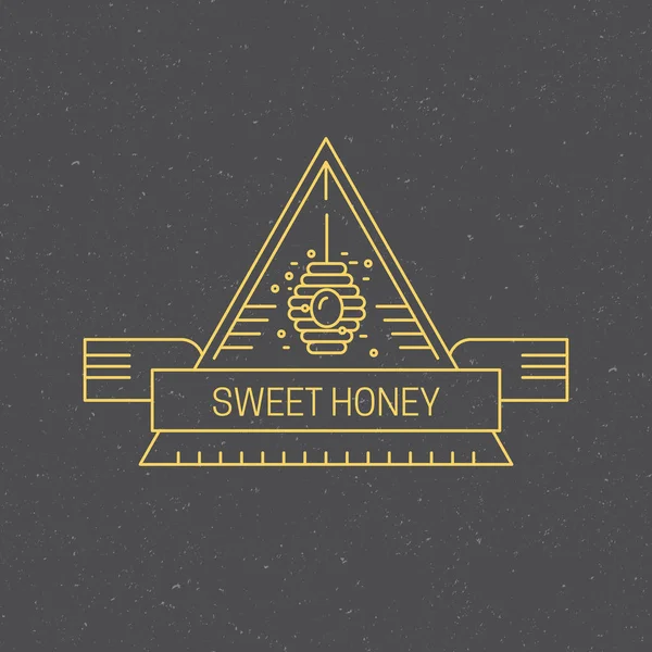 Dolce etichetta lineare miele, emblema — Vettoriale Stock