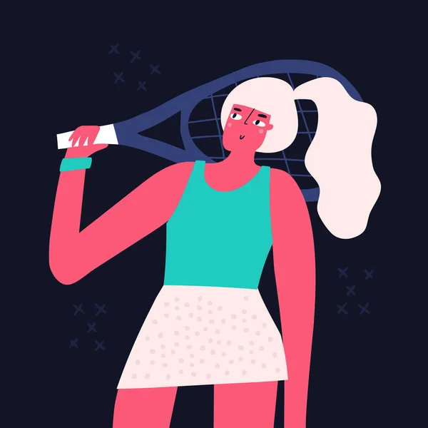 Jeune fille avec raquette de tennis — Image vectorielle