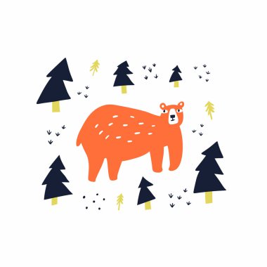 Şirin kahverengi ayı eli çizilmiş.